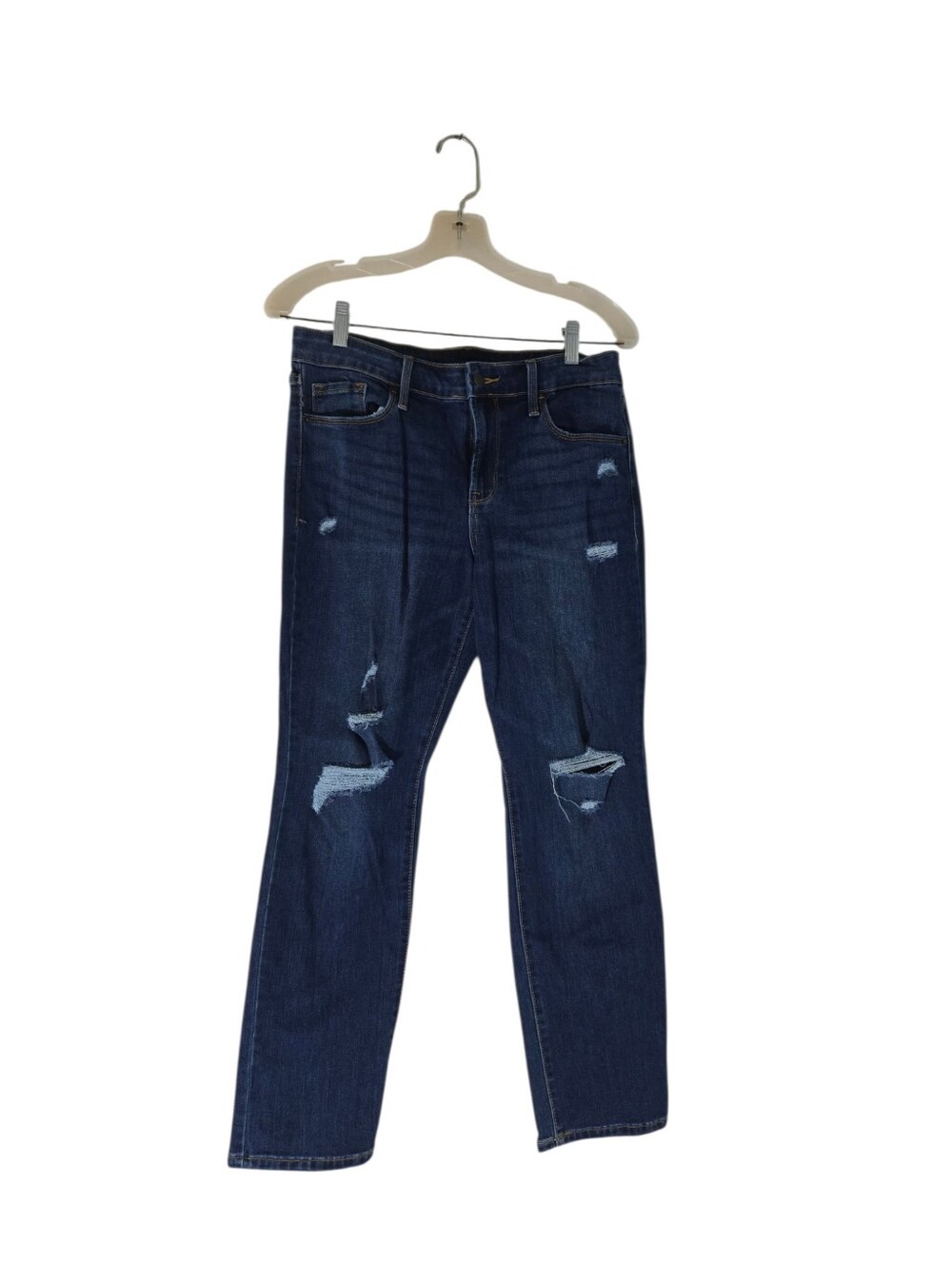 Old Navy Ladies Jeans Size 10 Power Slim Straight Dark Blue Denim Distressed